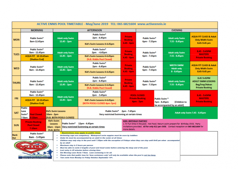 prince regent pool timetable