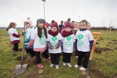 **NO REPRO FEE** Twins Bonnie and Sophie Clarke and friends from local primary schools St. Senan’s NS and Gaelsoil Ui Choimin planting their trees as part of the "One Tree per Child" initiative at Active Kilrush Sports Project. Kilrush Tidy Towns, in partnership with local schools and Clare County Council, have embarked on an initiative to ensure every child will plant a tree of their own As part of National Tree Week. Photograph by Eamon Ward