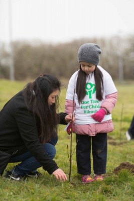 **NO REPRO FEE** Siobhán Mescall and her mother Cassbie and friends from local primary schools St. Senan’s NS and Gaelsoil Ui Choimin planting their trees as part of the "One Tree per Child" initiative at Active Kilrush Sports Project. Kilrush Tidy Towns, in partnership with local schools and Clare County Council, have embarked on an initiative to ensure every child will plant a tree of their own As part of National Tree Week. Photograph by Eamon Ward